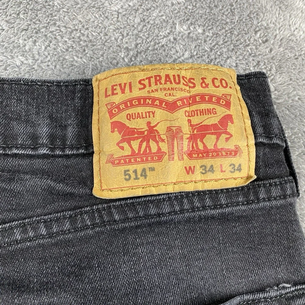 Levis 514 Straight Jeans Mens 34x31 Black Mid Rise Denim‎